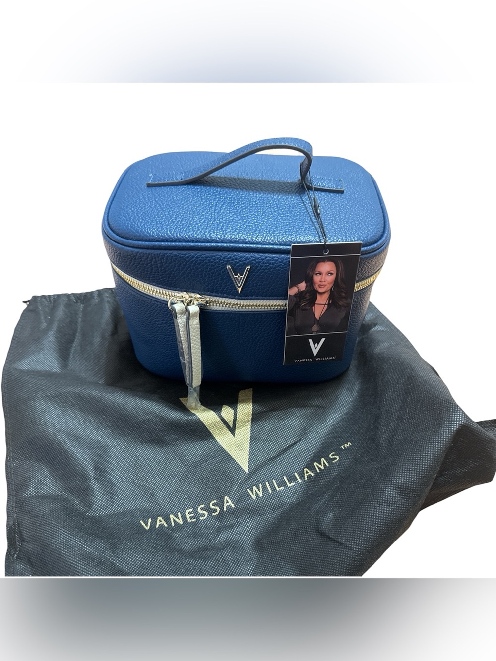 Vanessa Williams Luxury Makeup Train Case & Dust Bag – Cobalt Blue, NWT